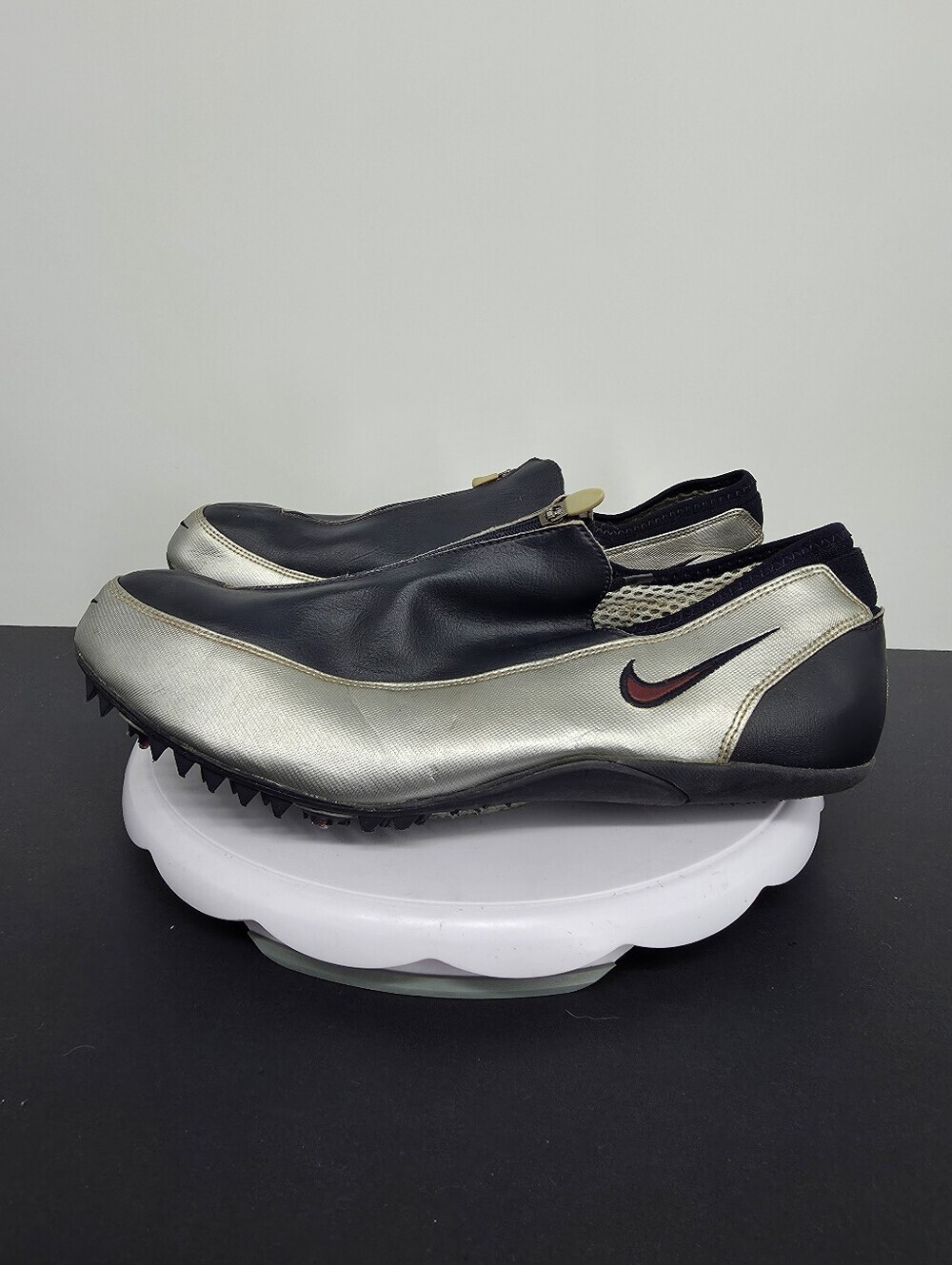 Vintage 2001 Nike Zoom Celar Zipper Shroud Track Spikes Silver Navy Men 13 47.5